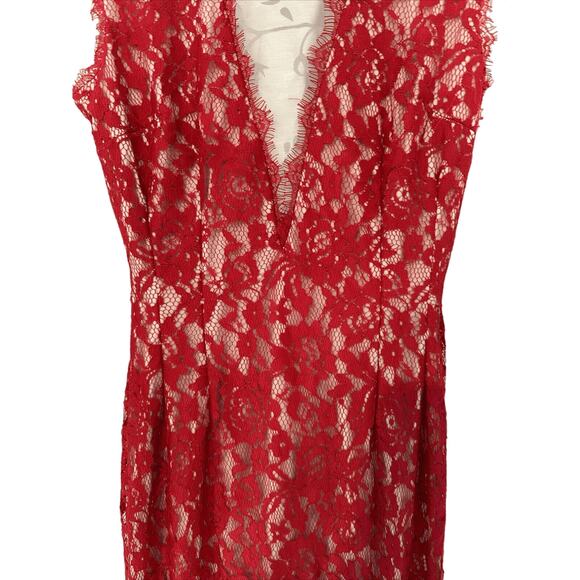 AIDAN MATTOX Red lace Plunging V-Neck open back Gown Size 6 - Picture 6 of 16